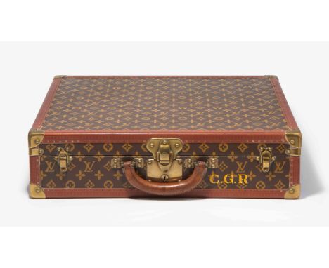 Louis Vuitton, Koffer "Bisten 55"1.Hälfte 20.Jh. Hartschalenkoffer aus Monogram Canvas. Messingbeschläge. Tragegriff aus Lede