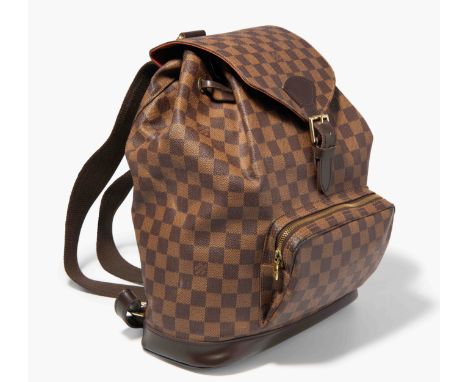 Louis Vuitton, Rucksack "Montsouris"2010. Aus Damier Ebene Canvas mit Besätzen aus braunem Leder. Messingbeschläge. Metallrin