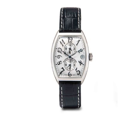Franck Muller "Master Banker Master of Complications"Ref. 1774. Edelstahl-Gehäuse Nr. 5850 MB, 45x31 mm. Versilbertes, guillo