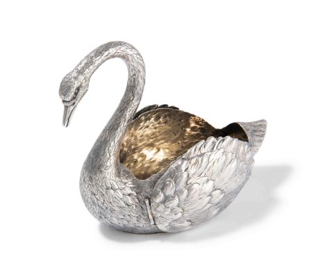 Tafelaufsatz: Schwan, Hanau um 1900Silber. Meistermarke J.D. Schleissner & Söhne. Schale in Form eines Schwanes mit scharnier