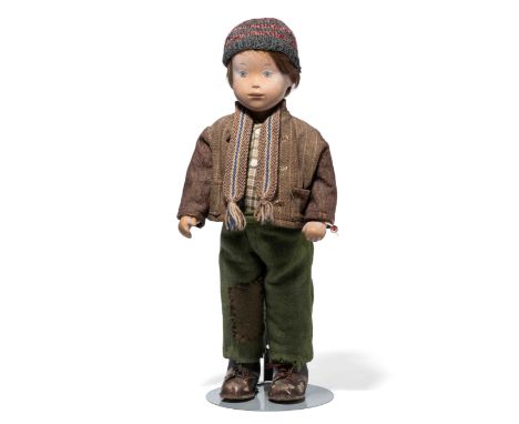 Sasha Morgenthaler (1893–1975), Puppe "Ankerbub"Datiert 1963. Ganz aus Kunststoff. Kurbelkopf farbig bemalt. Braune Augen und