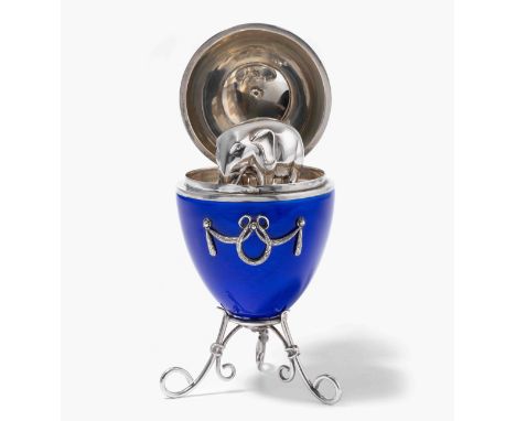 Zierei mit Elefant, in der Art von FabergéPforzheim, 21.Jh. Silber/Email. Manufakturmarke Victor Mayer und "Fabergé"-Schriftm