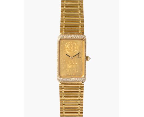 Corum "UBS Goldbarren", um 1980750 Gelbgold-Gehäuse, 35x21 mm. Handaufzugwerk. 999,9 Goldbarren-Zifferblatt, 10 Gr, nummerier