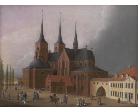 Schultz, Johann Karl -- Der Dom zu Roskilde.Öl auf Leinwand. 20,3 x 27,7 cm. Signiert und datiert unten links "J.C. Schultz /