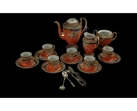 Oriental Japanese Coffee/Tea Set, pattern 105665, lovely orange and gilt dragon design.  Comprises coffee pot, milk jug, suga