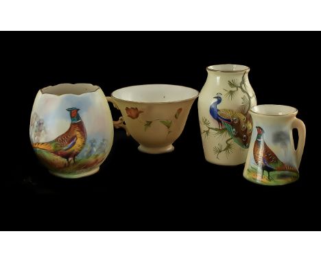 Royal Worcester Locke &amp; Co. Blush Ivory, comprises small Pheasant vase 3'' high, small Peacock vase 3.5'' high, miniature