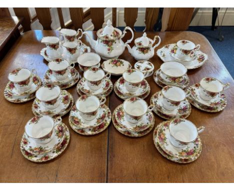 Royal Albert 'Old Country Roses' Tea Set, comprising large and small teapots, two milk jugs, creamer, two sugar bowls, twelve