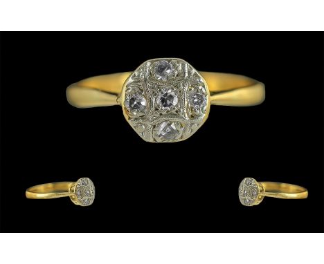 Edwardian Period 1901 - 1910 Pleasing Quality 22ct Gold Diamond Set Cluster Ring, full hallmark to interior of shank for 22ct