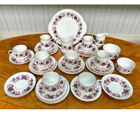 Paragon 'Michelle' Tea Set, comprising 5 tea cups, 3 coffee cans, ten saucers, six side plates, bread and butter plate, milk 