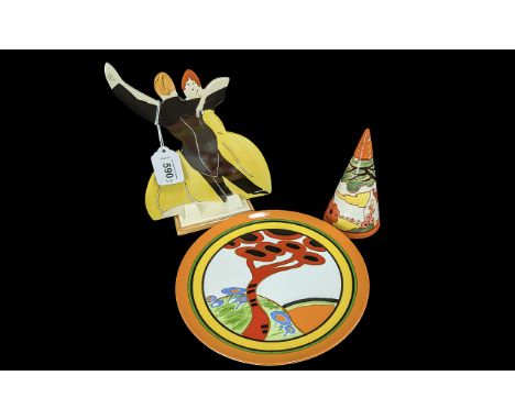 Three Pieces of Wedgwood 'Bizarre' by Clarice Cliff, comprising  Wedgwood Clarice Cliff 'Bizarre' Sugar Sifter, 'Bizarre' han