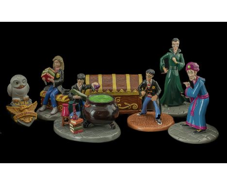 Royal Doulton Harry Potter Figures, comprising Prof. McGonagall, Harry Cast Spell, Struggle Potions, Prof. Quirrell, Hermione