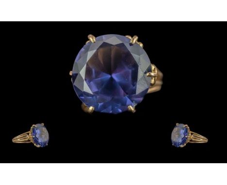 Ladies 14ct Gold Single Stone Amethyst Set Statement Ring, the large faceted amethyst of excellent colour, est.weight 8cts; r