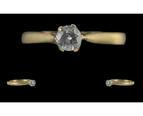 Ladies 9ct Gold Pleasing Single Stone Diamond Set Ring - The Round Brilliant Cut Diamond Of Good Colour and Clarity. Diamond 