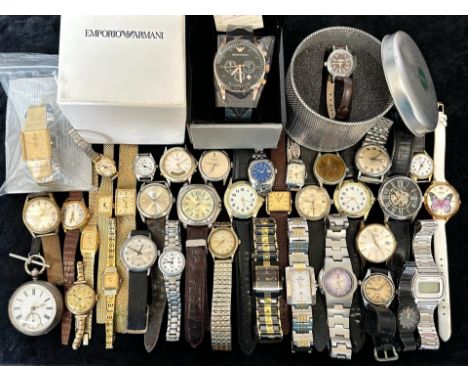 Collection of Ladies &amp; Gentlemen's Wristwatches, leather and bracelet straps, including boxed Emporio Armani, Seiko, Rota