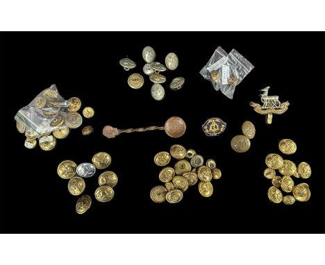 Collection of Military &amp; Civil Buttons &amp; Badges, including German WWI Imperial Eagle buttons, assorted French &amp; G