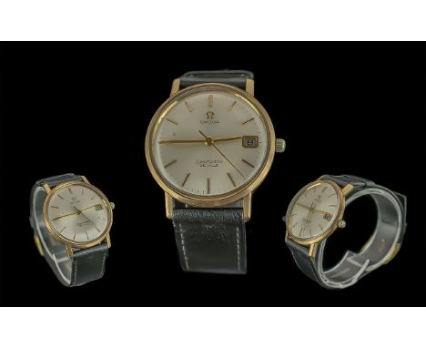 Omega Seamaster De Ville Gents 9ct Gold Manual Wind Wrist Watch, circa 1960s, features pearl coloured dial, gold markers and 