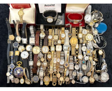 Collection of Ladies &amp; Gentleman's Wristwatches, leather and bracelet straps, makes include boxed Rotary, Accurist, Pierr
