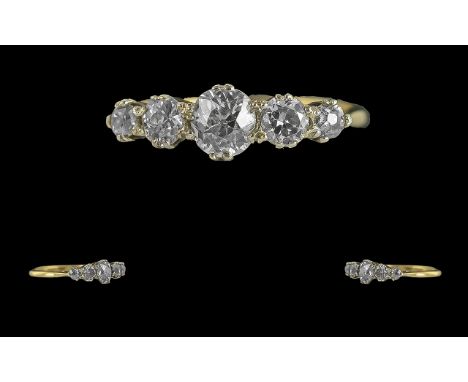 Ladies 18ct Gold and Platinum 5 Stone Diamond Set Ring, Marked 18ct and Platinum to Interior of Shank. The Five Old Brilliant