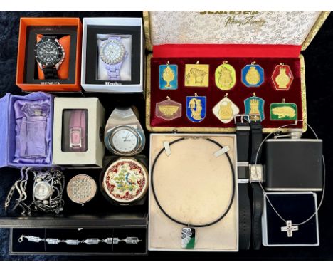 Box of Assorted Ladies &amp; Gentlemen's Wristwatches, bracelet and leather straps, including Radley, Timex, Rotary, Cartier,