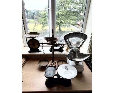 A Vintage Set of Avery Groceries Shop Scales In Cream and Chrome Colour way. + of Assorted Vintage Kitchen Scales, Including 