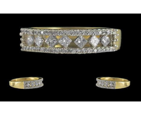 Ladies 18ct Gold Diamond Set Fashion Ring. Full Hallmark to Interior of Shank. The Well Matched Diamonds of Excellent Colour 