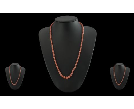 Vintage Coral Beaded Necklace of excellent warm colour, length 20 inches (50cms), weight 15.4g; good condition