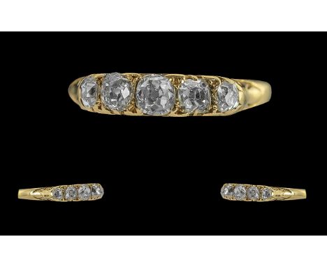 Edwardian Period 18ct Gold Five Stone Diamond Set Ring with a raised openwork setting, full hallmark for Chester to  interior