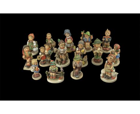 Collection of Vintage Goebels Hummel Figures, various activities including children with flowers, bread, lambs, birds, etc.  