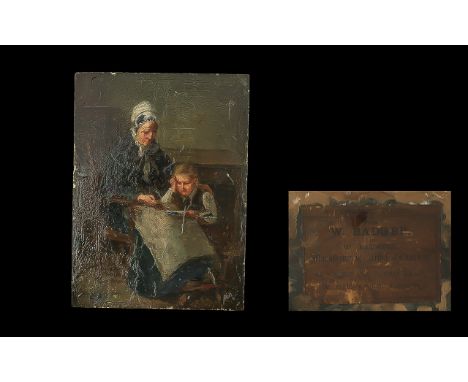 William Hemsley Attributed (British 1817-1906) 19th Century oil on board of a young child reading to her grandmother. 9'' x 6