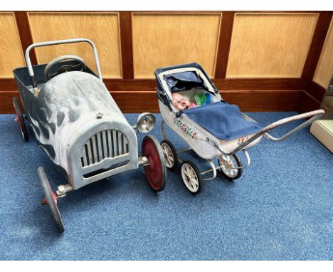 Vintage Toys - Child's Peddle Car four wheel, grey, needs a bit of attention to restore to its former glory.  Together with a