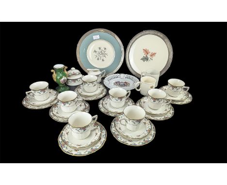 Box of Pottery &amp; Porcelain, including two Lenox wall plates, Royal Memorabilia, Noritake 'Vintage Rose' tea set, comprisi