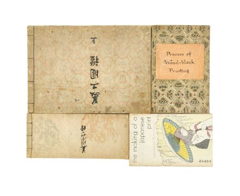 Japanese woodblock printing. 'Process of Wood Block Printing,' concertina book, twenty one leaves as step by step process, or