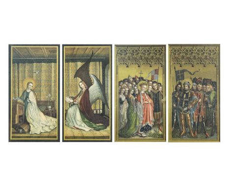 Four Chromolithographs in two frames by C. Shultz After Stephan Lothener  The annunciation from the two exterior panels of th