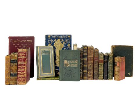 (Bindings and miniatures) Eighteen works. 'Theatre De Florian,' vol I only, full dark green leather with gilt decorations to 