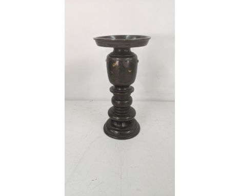 A Japanese bronze Ikebana vase with inlaid decoration 23 cm HLocation: 1-1If there is no condition report, please request.