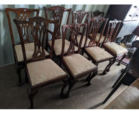 A matched set of eight circa 1900 Chippendale style mahogany pierced splat back dining chairsLocation: BBIf there is no condi