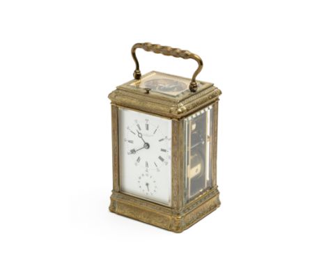 A FRENCH GILT-BRASS CARRIAGE CLOCK, JOSEPH SOLDANO, PARIS, CIRCA 1860 with hour push repeat and alarm, striking the half and 