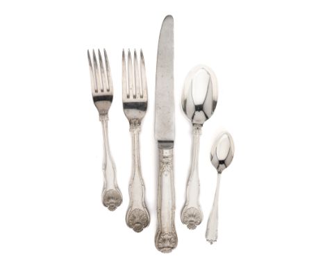 A SET OF EIGHTEEN TEASPOONS, GARRARD &amp; CO. LTD., LONDON, 1984 Marie pattern; together with a part set of table silver, Ga