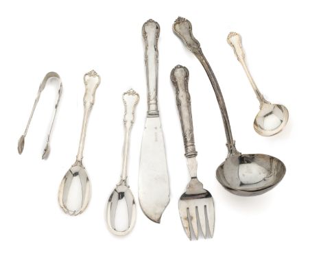 A SET OF EIGHT SILVER SERVING PIECES, GARRARD &amp; CO. LTD., LONDON, 1977-78 Princess pattern, comprising: a soup ladle, a p