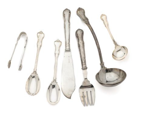 A SET OF EIGHT SILVER SERVING PIECES, GARRARD &amp; CO. LTD., LONDON, 1977-78 Princess pattern, comprising: a soup ladle, a p