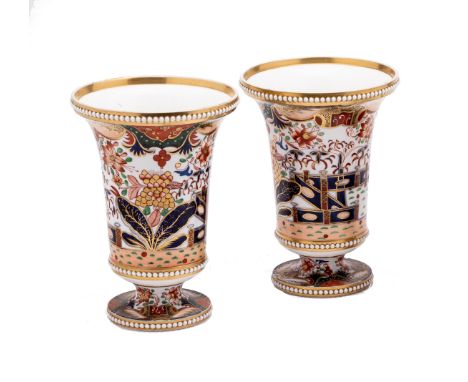 A PAIR OF SPODE MATCH POTS, CIRCA 1815 urn shaped, beaded, paitned in Imari style with pattern '967', red painted Spode 967 1