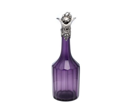 A VICTORIAN SILVER-MOUNTED GLASS DECANTER WITH STOPPER, REILY &amp; STORER, LONDON, 1839 with amethyst coloured, faceted and 