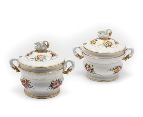 A PAIR OF SPODE 'DOLPHIN EMBOSSED' SAUCE TUREENS AND COVERS, CIRCA 1815 moulded circular, painted in pattern '1660' with flow