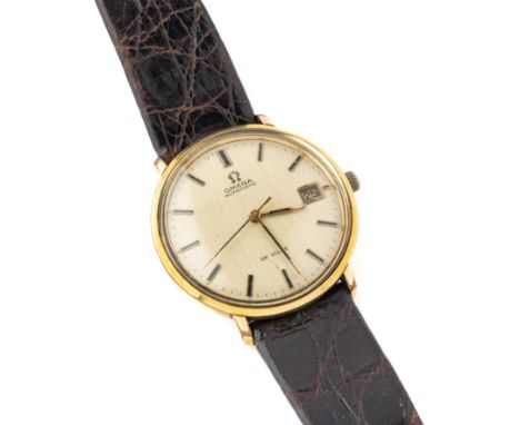 OMEGA, DE VILLE: A GENTLEMAN'S GILT-METAL WRISTWATCH, CIRCA 1970 automatic movement, signed champagne dial with gilt and blac