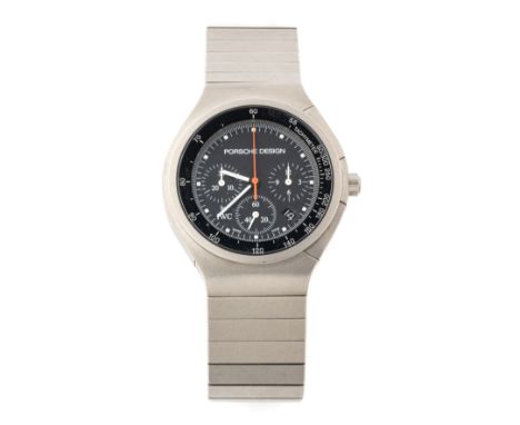 IWC PORSCHE DESIGN CHRONOGRAPH, REF.3732: A GENTLEMAN'S TITANIUM BRACELET WATCH, CIRCA 1985 quartz movement, black dial with 
