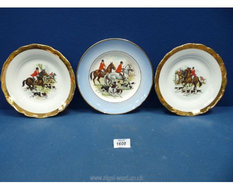 Three plates with hunting scenes.