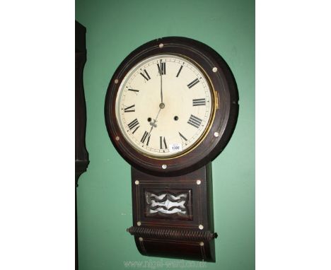 A Rosewood and other woods Wall Clock having light strung details and mother of pearl inlays, the two train spring driven mov