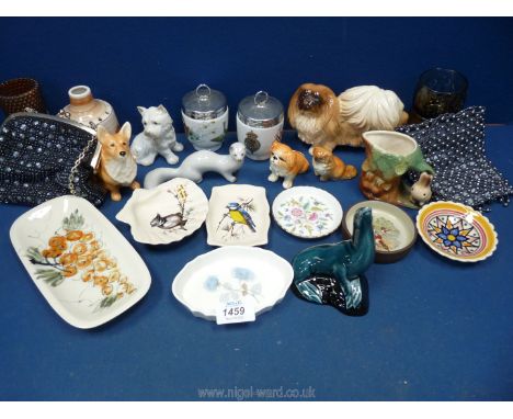 A quantity of china including Coopercraft Pekinese dog and other dogs, Jersey pottery tray and incense holder, Hornsea jug, P