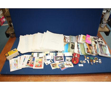 ***A quantity of miscellanea including H.B Ltd postcards, Dinky SRN6 Hovercraft, manuscript, badges, cigarette cards, etc. [N