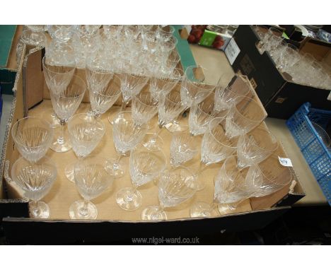 Three matching sets of 8 wine glasses;  red, white and dessert.